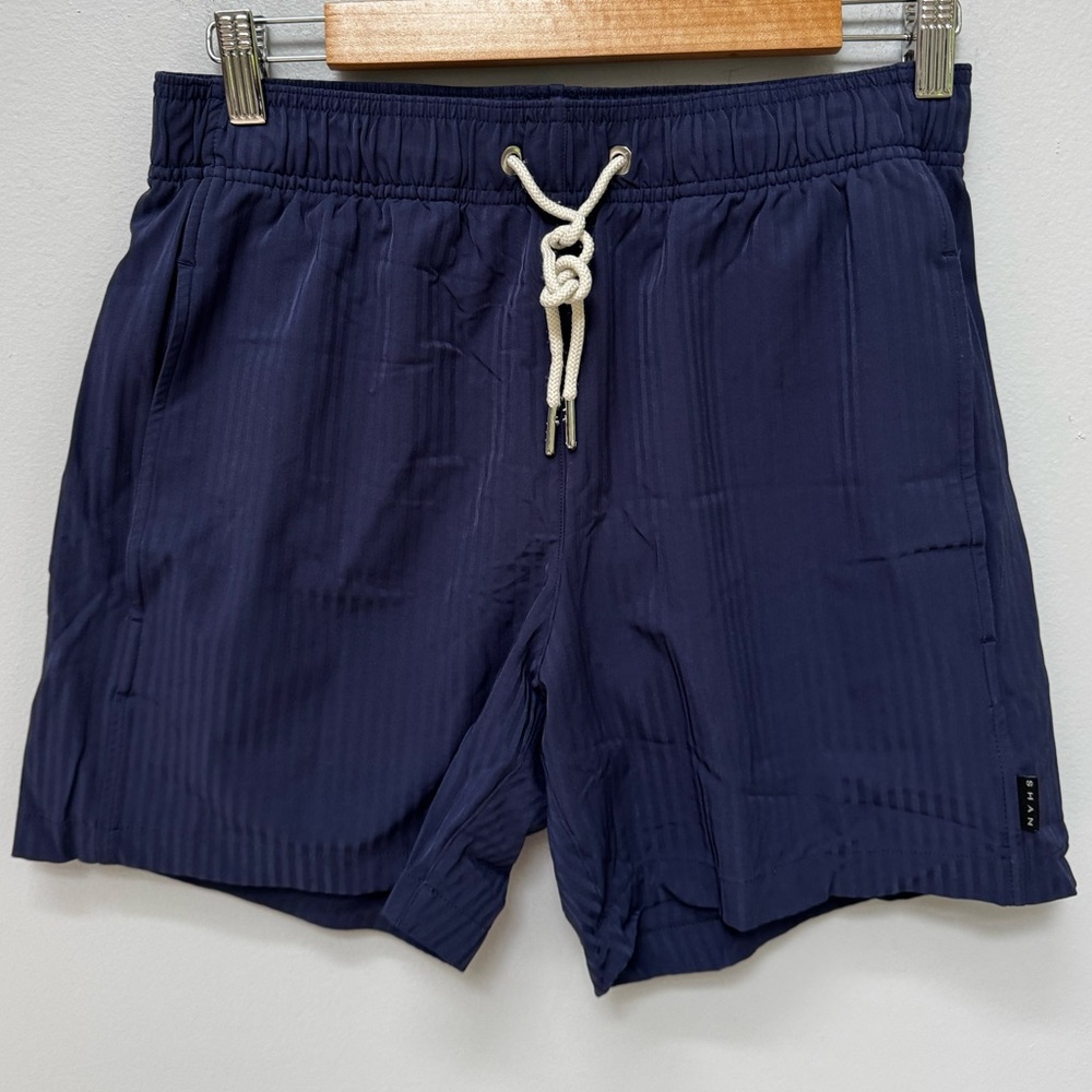 SHAN Navy Blue Swim Shorts with Drawstring in Medium